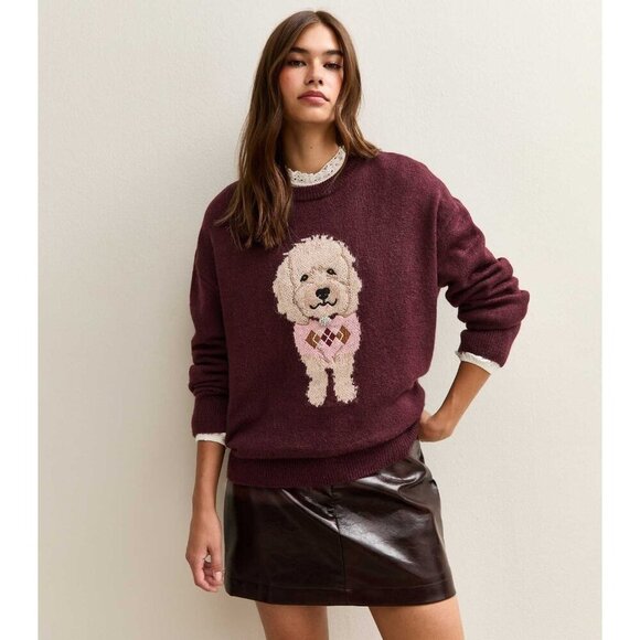 Maeve Sweaters - Maeve Anthropologie 3D Dog Pullover Sweater Maroon Brown XL